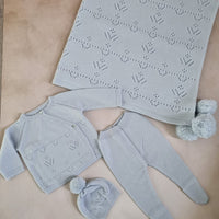 Conjunto color azul de punto y cobija personalizados